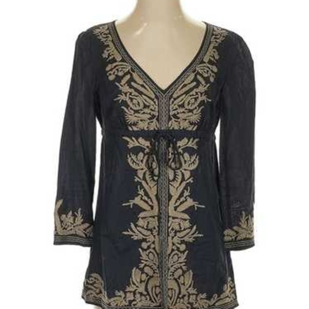 Michael Kors Embroidered Black and Cream Women's Tunic